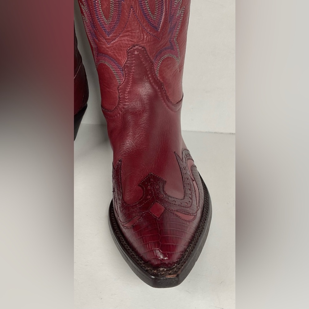 Tony Lama Lizard Wingtip Cowgirl Boots | Overlays | Cranberry | Women’s 6.5 M - Picture 8 of 16